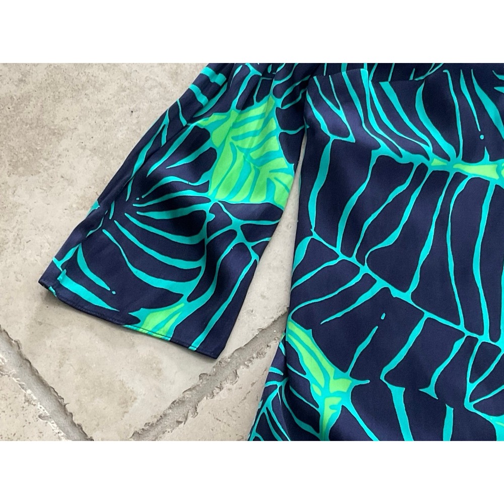 Lilly Pulitzer Under the Palms Dress 3/4 sleeves Navy and Green Palms - Size 0 - Picture 6 of 10